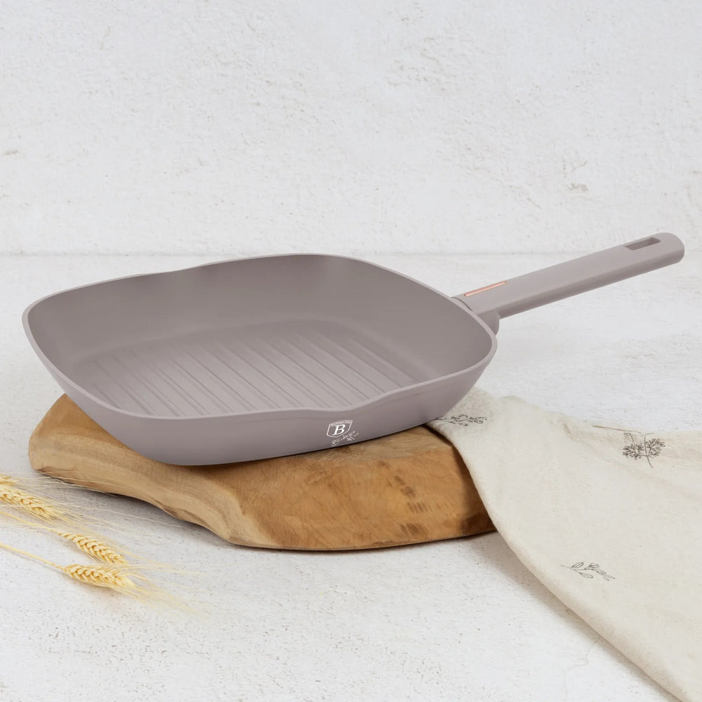 BerlingerHaus Grill Pan Matte Taupe 28 x 28 cm - Suitable for All Heat Sources - Standard Non-Stick Coating