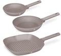 BerlingerHaus Set de Sarten Taupe 3 Piezas - Sartén ø 20 & 24 cm, Parrilla 28 cm - Apta para todas las fuentes de calor