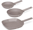 BerlingerHaus Set de Sarten Taupe 3 Piezas - Sartén ø 20 & 24 cm, Parrilla 28 cm - Apta para todas las fuentes de calor
