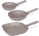 BerlingerHaus Frying Pan Set Taupe 3-Piece - Frying Pan ø 20 & 24 cm, Grill Pan 28 cm - Suitable for All Heat Sources