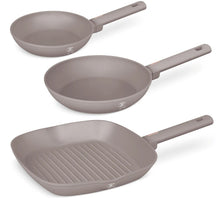 BerlingerHaus Set de Sarten Taupe 3 Piezas - Sartén ø 20 & 24 cm, Parrilla 28 cm - Apta para todas las fuentes de calor