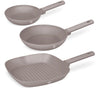 BerlingerHaus Set de Sarten Taupe 3 Piezas - Sartén ø 20 & 24 cm, Parrilla 28 cm - Apta para todas las fuentes de calor