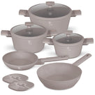 BerlingerHaus Cookware Set Taupe 7-Piece - Cooking Pot Ø 20, 24, 28 cm & Frying Pan Ø 20, 24 cm - Suitable for All Heat Sources