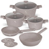 BerlingerHaus Cookware Set Taupe 7-Piece - Cooking Pot Ø 20, 24, 28 cm & Frying Pan Ø 20, 24 cm - Suitable for All Heat Sources
