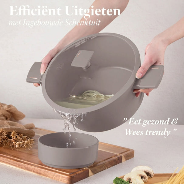 BerlingerHaus Cookware Set Taupe 7-Piece - Cooking Pot Ø 20, 24, 28 cm & Frying Pan Ø 20, 24 cm - Suitable for All Heat Sources