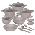 BerlingerHaus Cookware Set Taupe 11-Piece - Cooking Pots ø 20, 24, 28 cm, Frying Pan ø 24, 28 cm & Saucepan ø 16 cm - Suitable for All Heat Sources