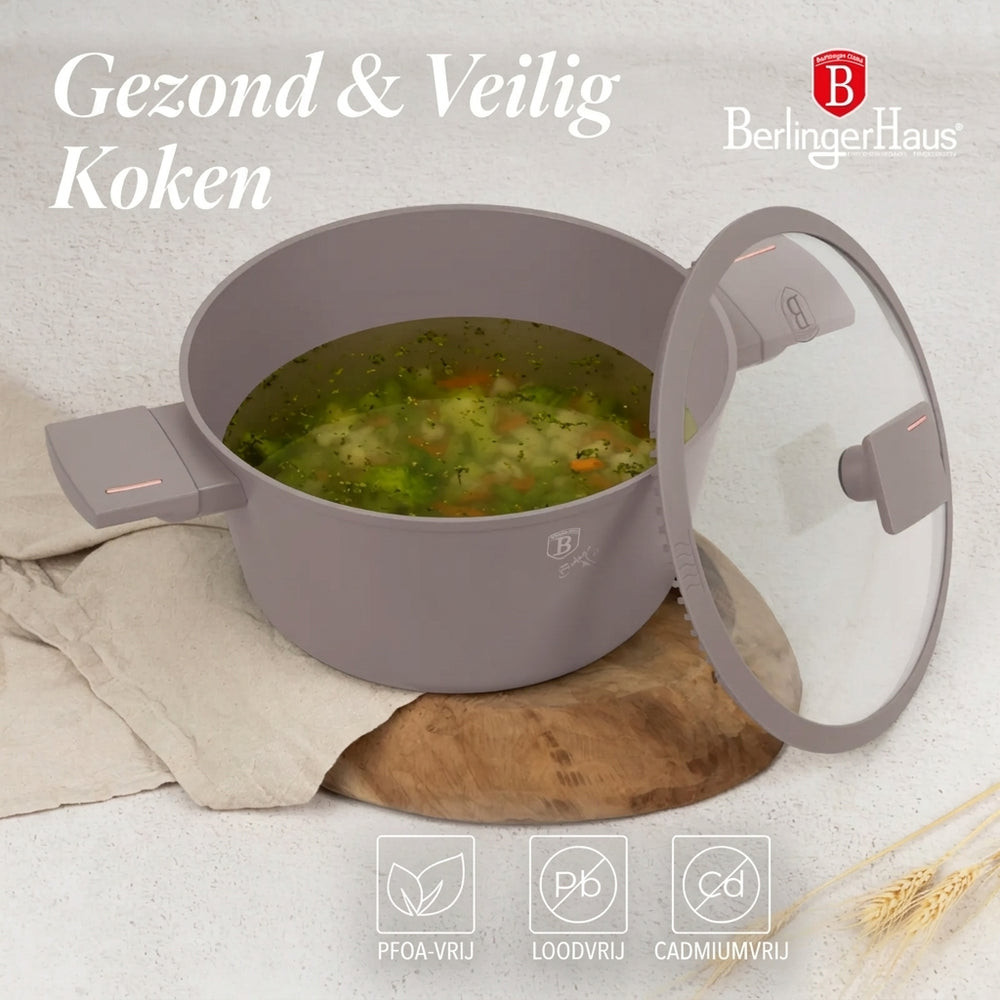 BerlingerHaus Cookware Set Taupe 11-Piece - Cooking Pots ø 20, 24, 28 cm, Frying Pan ø 24, 28 cm & Saucepan ø 16 cm - Suitable for All Heat Sources