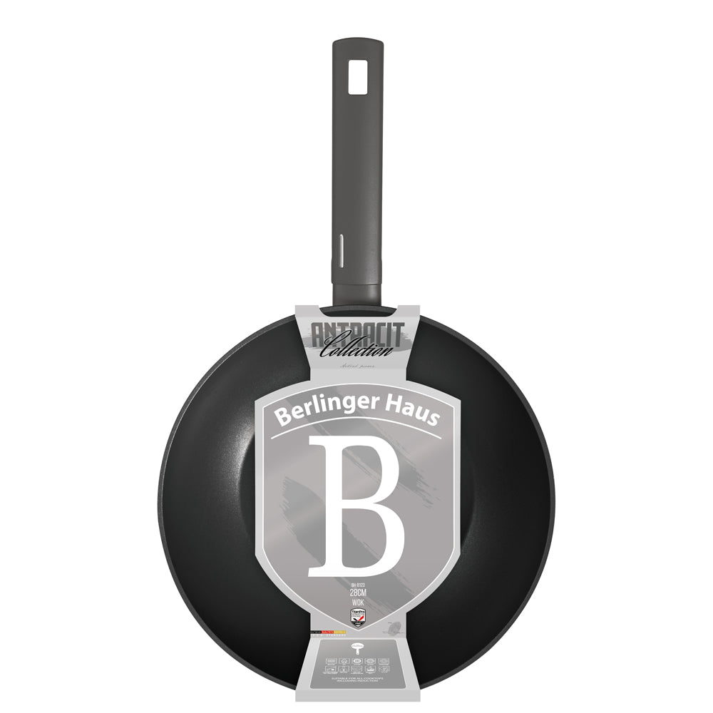 BerlingerHaus Wok Pan Matte Anthracite ø 28 cm - suitable for all heat sources - standard non-stick coating