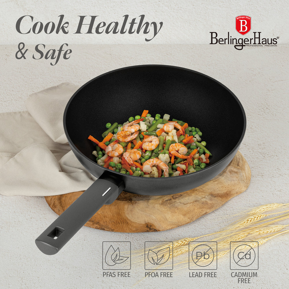 BerlingerHaus Wok Pan Matte Anthracite ø 28 cm - suitable for all heat sources - standard non-stick coating