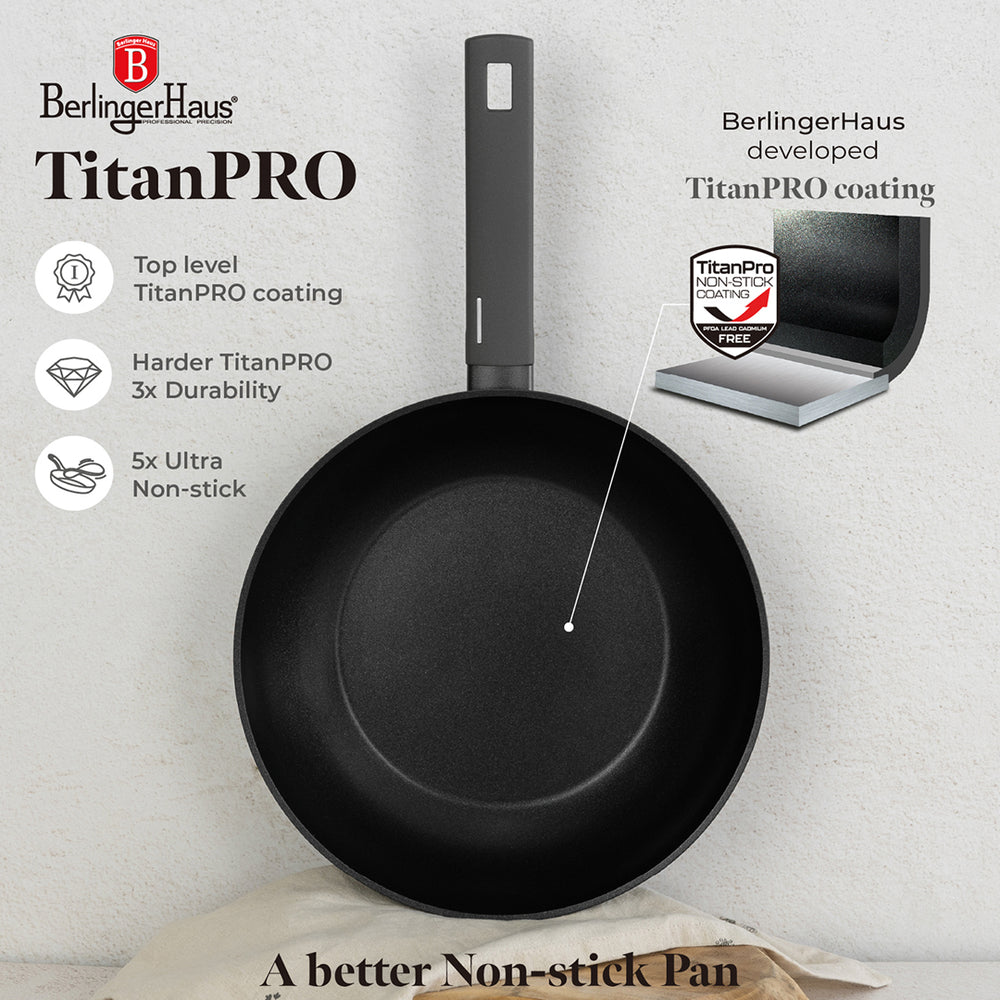 BerlingerHaus Wok Pan Matte Anthracite ø 28 cm - suitable for all heat sources - standard non-stick coating