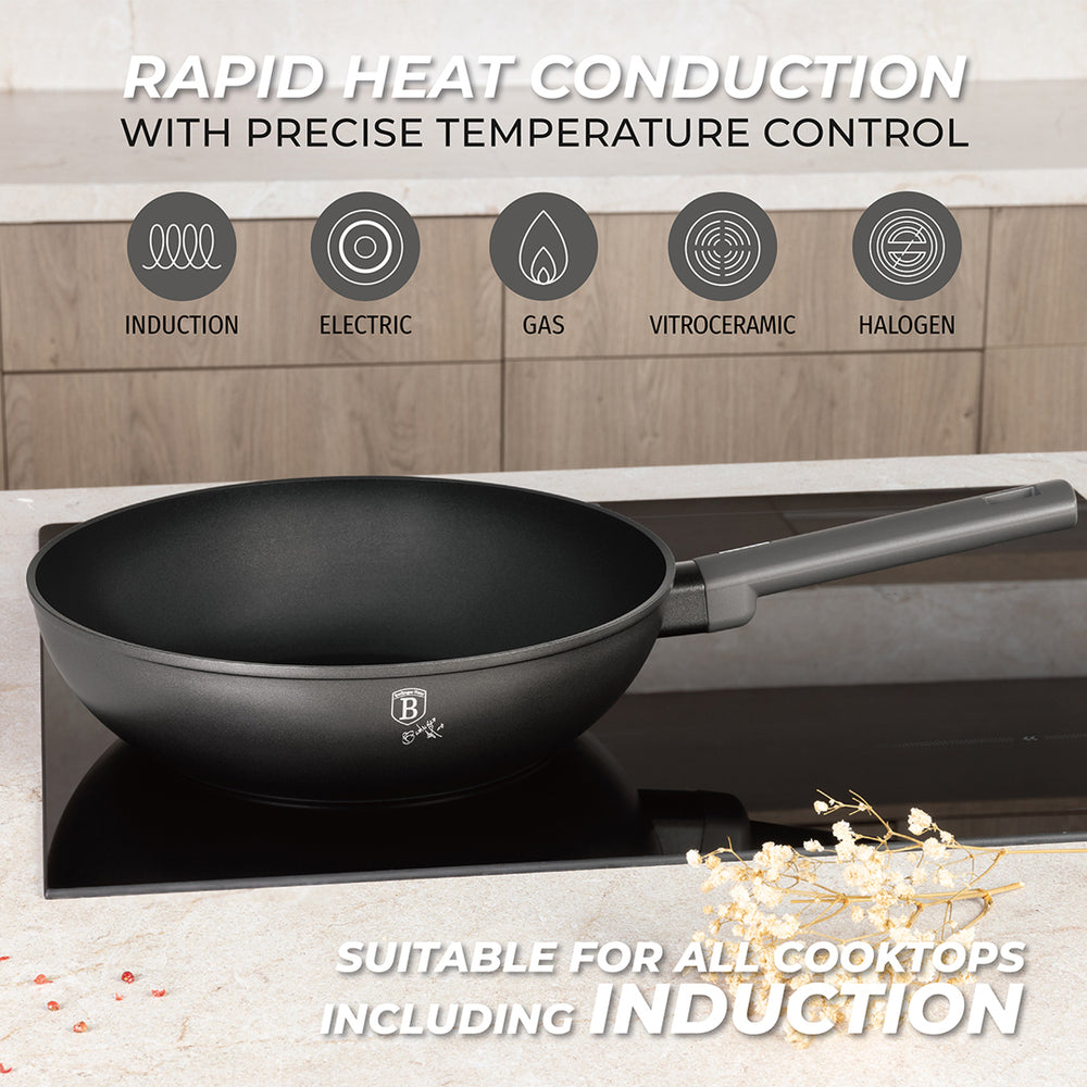 BerlingerHaus Wok Pan Matte Anthracite ø 28 cm - suitable for all heat sources - standard non-stick coating