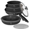 BerlingerHaus Cookware Set Click-it Matte Anthracite 6-piece - Cooking Pot ø 16 & 20 cm, Frying Pan ø 20 & 24 cm - Suitable for All Heat Sources