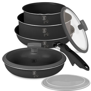 BerlingerHaus Cookware Set Click-it Matte Anthracite 6-piece - Cooking Pot ø 16 & 20 cm, Frying Pan ø 20 & 24 cm - Suitable for All Heat Sources