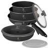BerlingerHaus Cookware Set Click-it Matte Anthracite 6-piece - Cooking Pot ø 16 & 20 cm, Frying Pan ø 20 & 24 cm - Suitable for All Heat Sources
