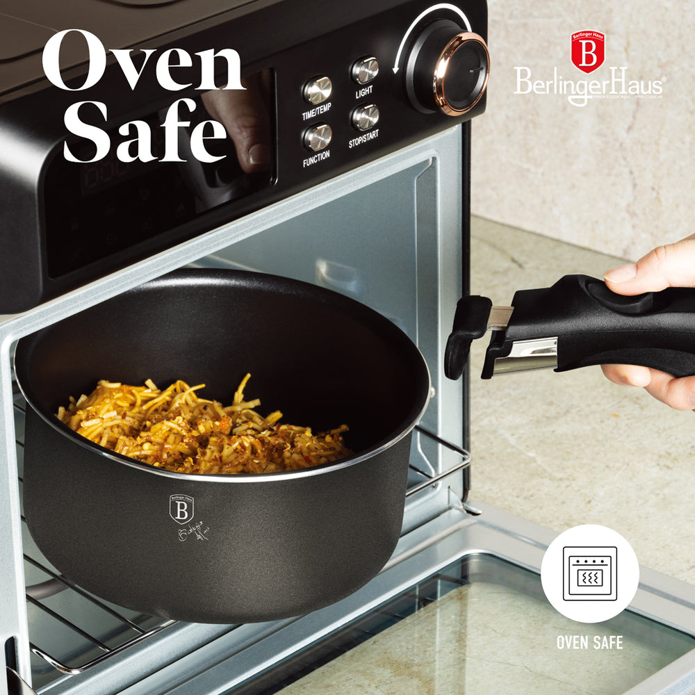 BerlingerHaus Cookware Set Click-it Matte Anthracite 6-piece - Cooking Pot ø 16 & 20 cm, Frying Pan ø 20 & 24 cm - Suitable for All Heat Sources