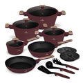 BerlingerHaus Cookware Set Nordic Matte Bordeaux 11-Piece - Cooking Pot ø 20, 24, 28 cm, Frying Pan ø 24, 28 cm & Saucepan ø 16 cm - Suitable for All Heat Sources