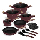 BerlingerHaus Cookware Set Nordic Matte Bordeaux 11-Piece - Cooking Pot ø 20, 24, 28 cm, Frying Pan ø 24, 28 cm & Saucepan ø 16 cm - Suitable for All Heat Sources