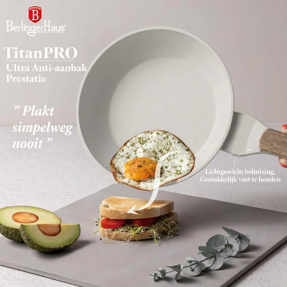 BerlingerHaus Set de Sartenes Nordic Mat Crème 3-Piezas - ø 20, 24 & 28 cm - apto para todas las fuentes de calor - recubrimiento antiadherente estándar