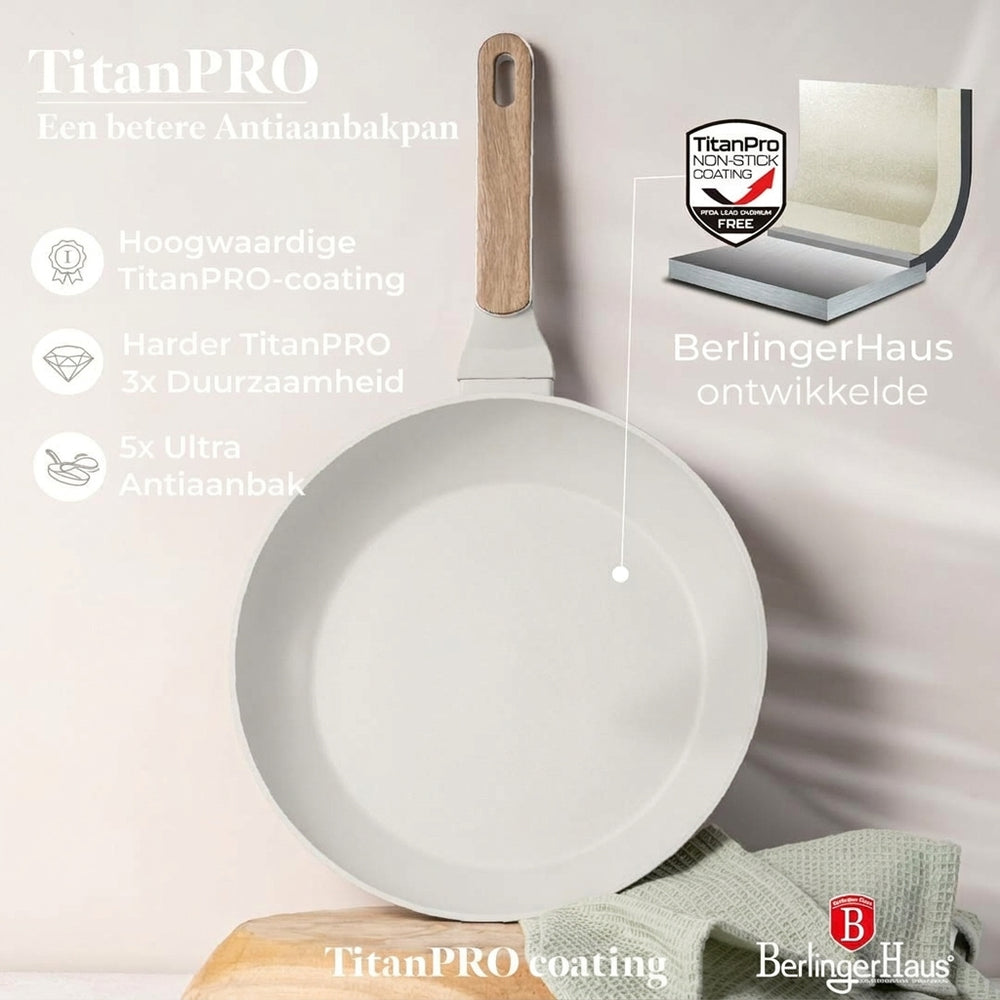 BerlingerHaus Cookware Set Nordic Mat Crème 7-Piece - Cooking Pot ø 20, 24, 28 cm & Frying Pan ø 20, 24 cm - Suitable for All Heat Sources