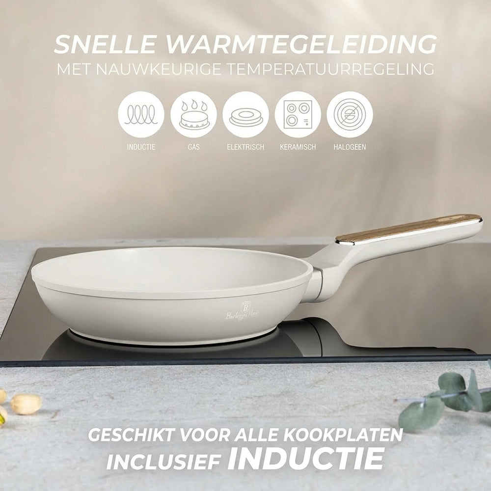 BerlingerHaus Cookware Set Nordic Mat Crème 7-Piece - Cooking Pot ø 20, 24, 28 cm & Frying Pan ø 20, 24 cm - Suitable for All Heat Sources