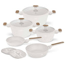 BerlingerHaus Cookware Set Nordic Mat Crème 7-Piece - Cooking Pot ø 20, 24, 28 cm & Frying Pan ø 20, 24 cm - Suitable for All Heat Sources