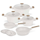 BerlingerHaus Cookware Set Nordic Mat Crème 7-Piece - Cooking Pot ø 20, 24, 28 cm & Frying Pan ø 20, 24 cm - Suitable for All Heat Sources