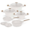 BerlingerHaus Cookware Set Nordic Mat Crème 7-Piece - Cooking Pot ø 20, 24, 28 cm & Frying Pan ø 20, 24 cm - Suitable for All Heat Sources
