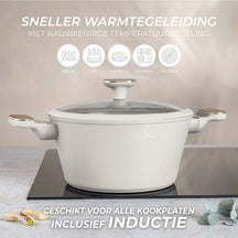 BerlingerHaus Cookware Set Nordic Mat Crème 7-Piece - Cooking Pot ø 20, 24, 28 cm & Frying Pan ø 20, 24 cm - Suitable for All Heat Sources
