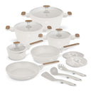 BerlingerHaus Cookware Set Nordic Matte Cream 11-Piece - Cooking Pot ø 20, 24, 28 cm, Frying Pan ø 24, 28 cm & Saucepan ø 16 cm - Suitable for All Heat Sources