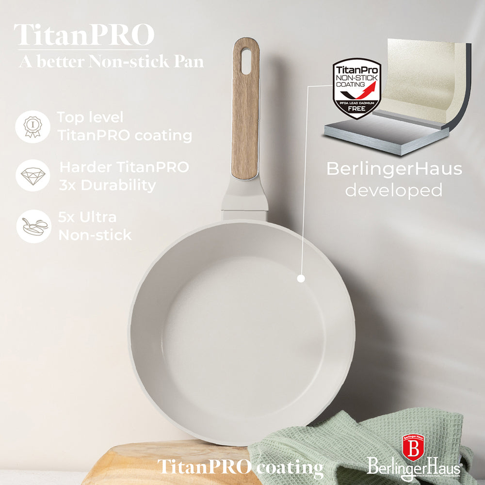 BerlingerHaus Cookware Set Nordic Matte Cream 11-Piece - Cooking Pot ø 20, 24, 28 cm, Frying Pan ø 24, 28 cm & Saucepan ø 16 cm - Suitable for All Heat Sources