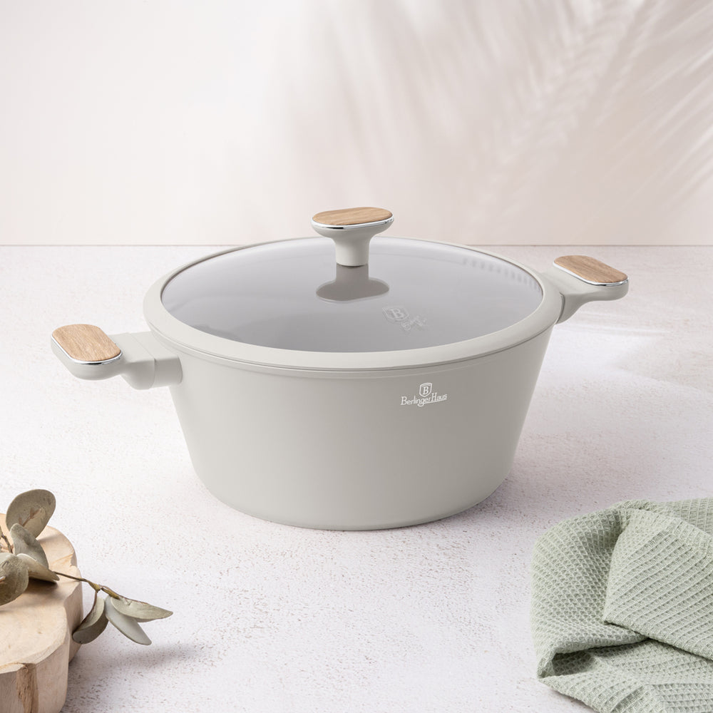 BerlingerHaus Cookware Set Nordic Matte Cream 11-Piece - Cooking Pot ø 20, 24, 28 cm, Frying Pan ø 24, 28 cm & Saucepan ø 16 cm - Suitable for All Heat Sources