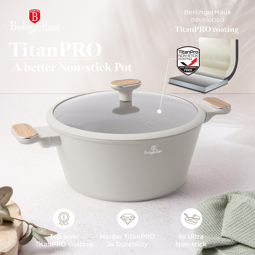 BerlingerHaus Cookware Set Nordic Matte Cream 11-Piece - Cooking Pot ø 20, 24, 28 cm, Frying Pan ø 24, 28 cm & Saucepan ø 16 cm - Suitable for All Heat Sources