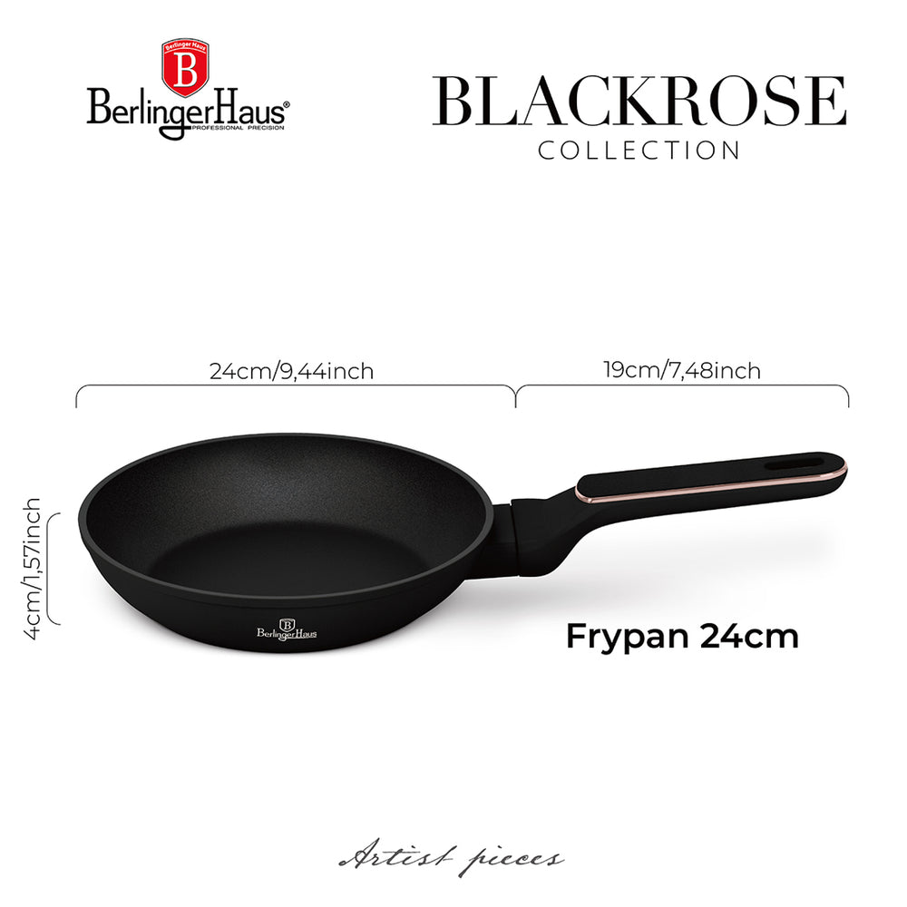 BerlingerHaus Frying Pan Black Rose Gold ø 24 cm - suitable for all heat sources - standard non-stick coating