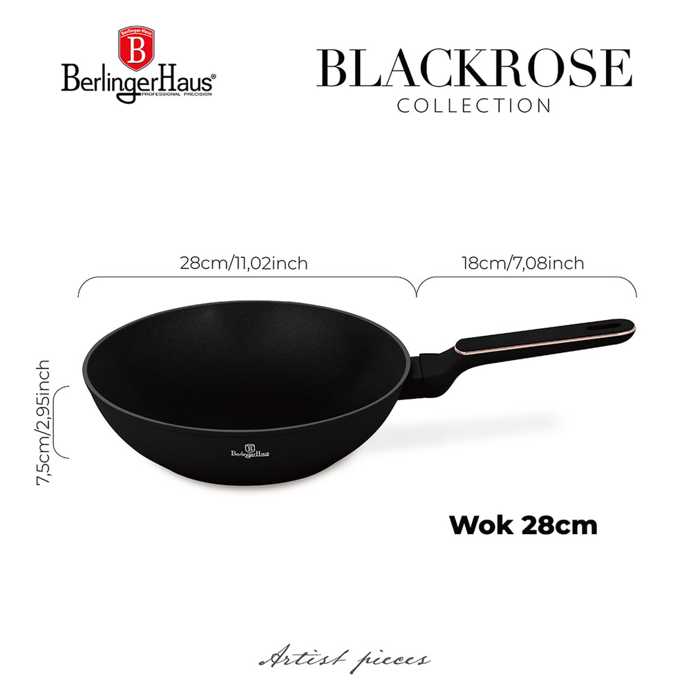 BerlingerHaus Wok Negro Rosado ø 28 cm - adecuado para todas las fuentes de calor - revestimiento antiadherente estándar