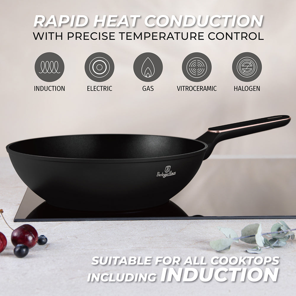 BerlingerHaus Wok Negro Rosado ø 28 cm - adecuado para todas las fuentes de calor - revestimiento antiadherente estándar