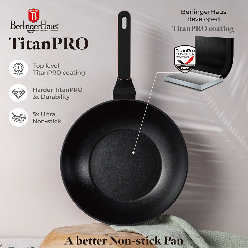 BerlingerHaus Wok Negro Rosado ø 28 cm - adecuado para todas las fuentes de calor - revestimiento antiadherente estándar