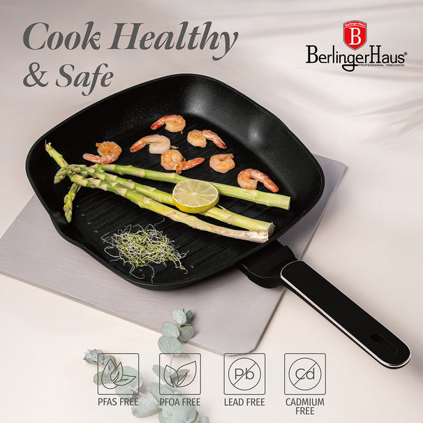 BerlingerHaus Grill Pan Black Rose Gold 28 x 28 cm - suitable for all heat sources - standard non-stick coating