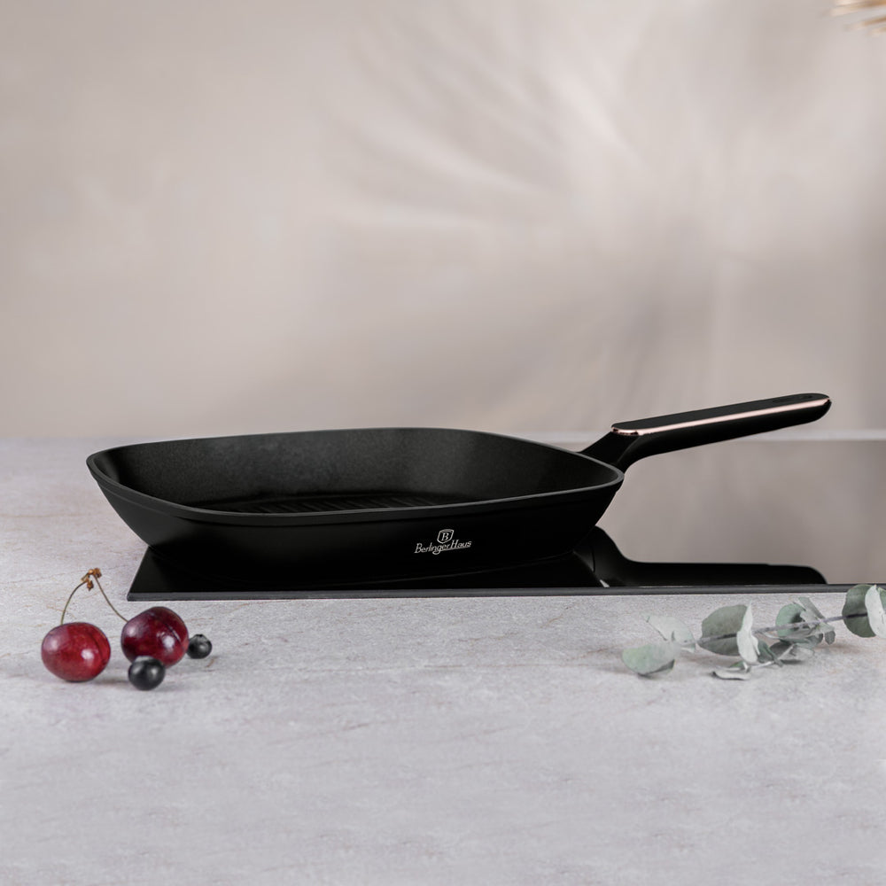 BerlingerHaus Grill Pan Black Rose Gold 28 x 28 cm - suitable for all heat sources - standard non-stick coating