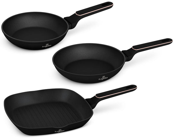 BerlingerHaus Set de Sartenes Negras y Rosadas 3 Piezas - ø 20, 24 & 28 cm - apto para todas las fuentes de calor - recubrimiento antiadherente estándar