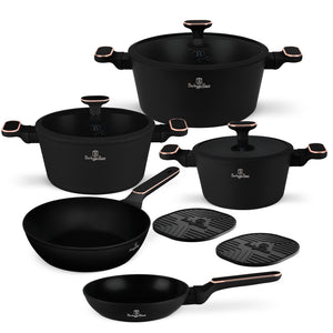 BerlingerHaus Cookware Set Black Rose Gold 7-Piece - Cooking Pot ø 20, 24, 28 cm & Frying Pan ø 20, 24 cm - Suitable for All Heat Sources