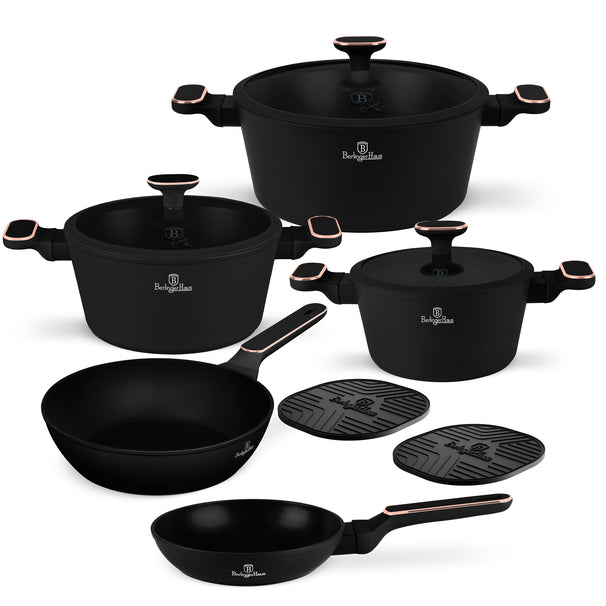 BerlingerHaus Cookware Set Black Rose Gold 7-Piece - Cooking Pot ø 20, 24, 28 cm & Frying Pan ø 20, 24 cm - Suitable for All Heat Sources