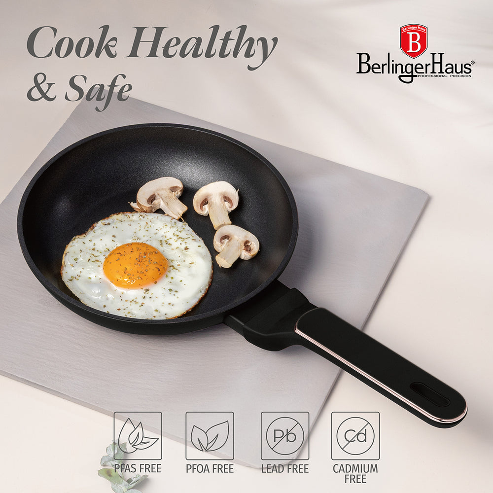 BerlingerHaus Cookware Set Black Rose Gold 7-Piece - Cooking Pot ø 20, 24, 28 cm & Frying Pan ø 20, 24 cm - Suitable for All Heat Sources