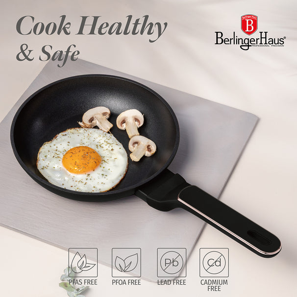BerlingerHaus Cookware Set Black Rose Gold 7-Piece - Cooking Pot ø 20, 24, 28 cm & Frying Pan ø 20, 24 cm - Suitable for All Heat Sources