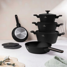 BerlingerHaus Cookware Set Black Rose Gold 7-Piece - Cooking Pot ø 20, 24, 28 cm & Frying Pan ø 20, 24 cm - Suitable for All Heat Sources