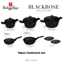 BerlingerHaus Cookware Set Black Rose Gold 7-Piece - Cooking Pot ø 20, 24, 28 cm & Frying Pan ø 20, 24 cm - Suitable for All Heat Sources