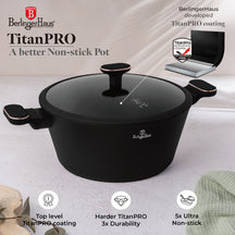 BerlingerHaus Cookware Set Black Rose Gold 7-Piece - Cooking Pot ø 20, 24, 28 cm & Frying Pan ø 20, 24 cm - Suitable for All Heat Sources