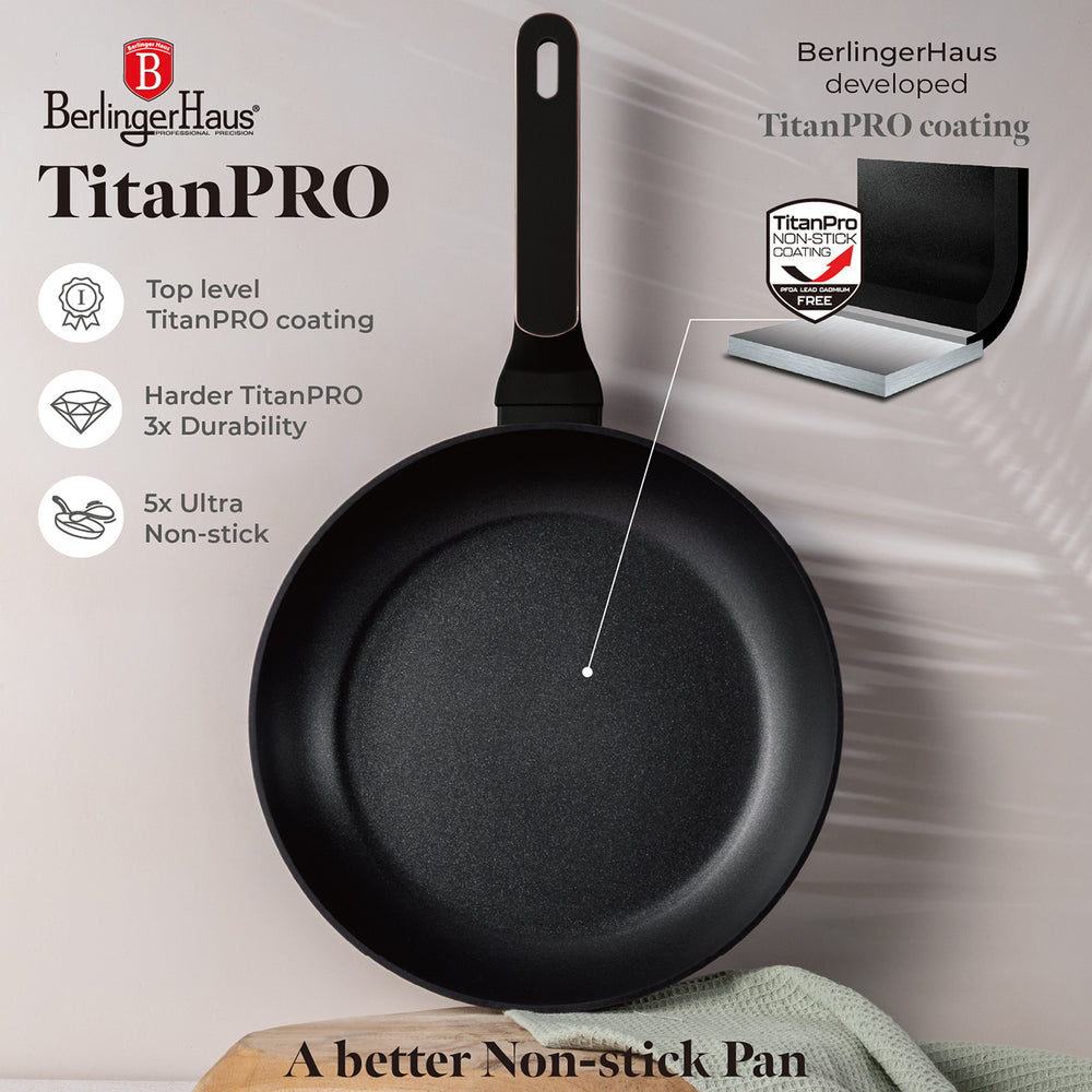BerlingerHaus Cookware Set Black Rose Gold 11-Piece - Cooking Pot ø 20, 24, 28 cm, Frying Pan ø 24, 28 cm & Saucepan ø 16 cm - Suitable for All Heat Sources
