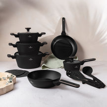 BerlingerHaus Cookware Set Black Rose Gold 11-Piece - Cooking Pot ø 20, 24, 28 cm, Frying Pan ø 24, 28 cm & Saucepan ø 16 cm - Suitable for All Heat Sources