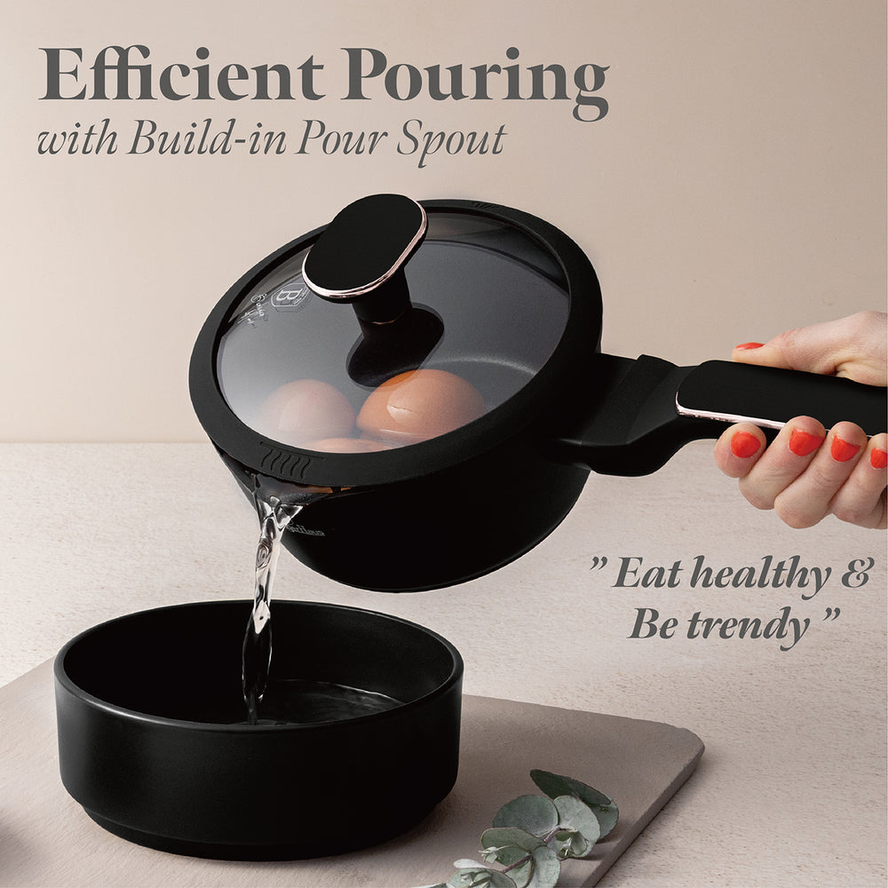 BerlingerHaus Cookware Set Black Rose Gold 11-Piece - Cooking Pot ø 20, 24, 28 cm, Frying Pan ø 24, 28 cm & Saucepan ø 16 cm - Suitable for All Heat Sources