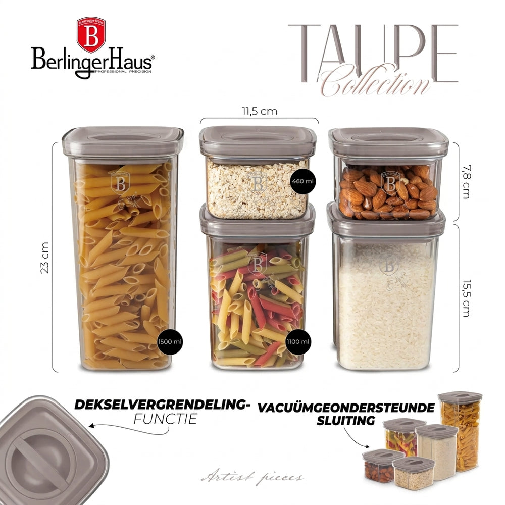 BerlingerHaus Storage Jar Set Taupe 5-piece